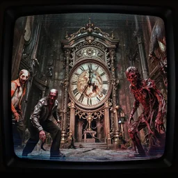 movie frame still from live action adaptation of clocktower, steven spielberg, 8 k, vhs glitch, old tv, ultra wide angle, high contrast, zenith view, greg rutkowski, intrincate, highly detailed, ilm, oscar winning photography, grain, dramatic lighting, greg nicotero, horrifying movie, nightmare fuel, horror movie