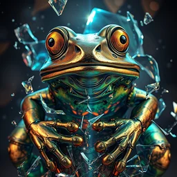 pepe the frog heavy metal album cover, digital art, unreal engine, metallic colors, broken glass, oxidized copper, led light, highly detailed and intricate, psychedelic, trending on artstation, photorealistic, octane, trending on deviantart,
