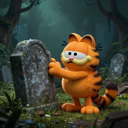 an eldritch lovecraftian garfield crying at a overgrown and abandoned grave trending on artstation deviantart pinterest photorealistic hd 8 k highlights and shadow detailed high resolution