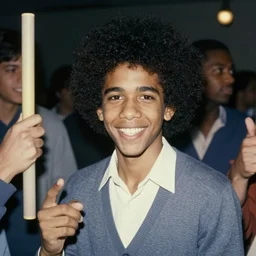1970s Polaroid of young student Barack Obama during a party with awesome afro hair