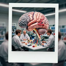 color polaroid photo of many engineers working inside a workshop where brains!!!!!!!!!!!!!!!!!!!!!!!! are manufactured, cerebral interior by moebius in the style of jean giraud, cortex, brain, brains, grey matter, anatomy
