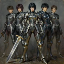 full body girl metal armor holding a gunsword dramatic poses painting beautifull face no blur by gaston bussiere, greg rutkowski, yoji shinkawa, yoshitaka amano, tsutomu nihei, tim hildebrandt, oil on canvas, trending on artstation, featured on pixiv, cinematic composition, hyper detailed,