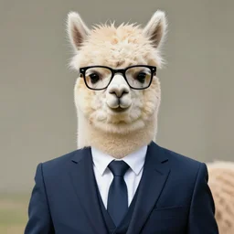 a portrait of a male alpaca in suit with black glasses, trending on artstation