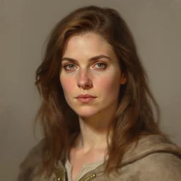 a woman with shoulder length brown hair wearing light brown clothing, a character close up portrait by mandy jurgens, dungeons and dragons character, cgsociety contest winner, medieval fantasy art, artstation hd, detailed painting, official art