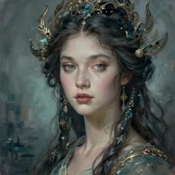 portrait of a beautiful ocean goddess, graceful, esoteric, muted colors, head in focus, fantasy art, ocean aesthetics, intricate, elegant, highly detailed hyperrealistic, artstation, concept art, painterly, sharp focus, illustration, epic art by hans jokem bakker