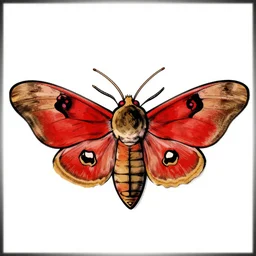 bones moth, bauhaus, propoganda, red, tan, black, ink illustration, line work only, golden ratio, vga, flat colours, solid colours, no blur, white background,