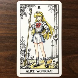 Hipster Alice in wonderland tarot card , pen and ink, intricate line drawings, by Yoshitaka Amano, Ruan Jia, Kentaro Miura, Artgerm, watercolor