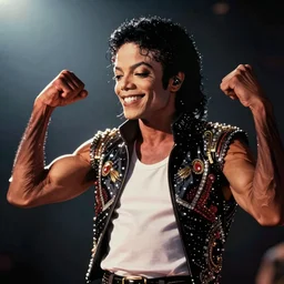 80s Michael Jackson smiles showing you his biceps