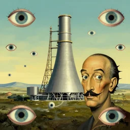 A surreal landscape with eyes throughout it around a nuclear reactor by Noah Bradley and Salvador Dali, 4k, award winning artwork, trending on artstation.