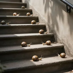 snails on the stairs in style of vilhelm hammershoi