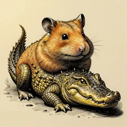 a hamster - crocodile hybrid, illustration, comic book, golden hour, dark mode, 3 - dimensional, insanely detailed and intricate, hypermaximalist, elegant, ornate, hyper realistic, super detailed, black ink & copic markers