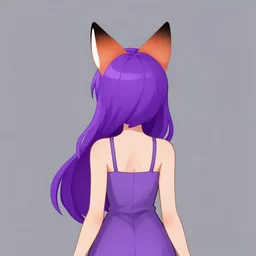 a girl with fox ears and purple hair wearing a simple sundress, this fox girl has two pointed black ears, illustration of furry art, furry fandom, 2 d art, viewed from behind