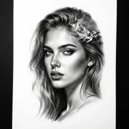 tattoo design sketch of a beautiful woman face blended with a background of beautiful mountains, hyper - realistic, in the style of den yakovlev, amazing detail, black and white