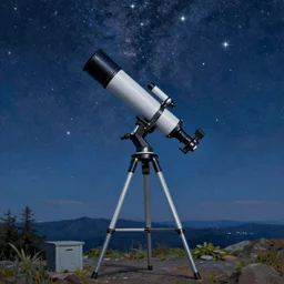 a telescope on the summit of a mountain, the night sky filled with stars, digital art, oil on canvas