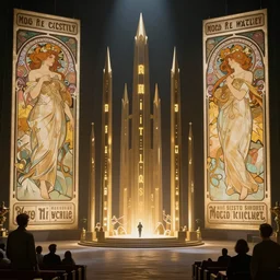 matte painting of mos eisley, set design by hr giger, global illumination, volumetric lighting, tom bagshaw, alphonse mucha