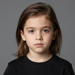 a middle shot studio portrait of a 2 2 yo man. long brown hair, caucasian, brown eyes, roman nose, thick eyebrows, big lips, shaved, black t - shirt, 3 5 mm, award winning photo.