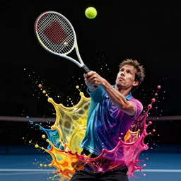 tennis serve splash art graphic design color splash high contrasting art, fantasy, highly detailed, art by greg rutkowski