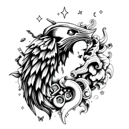 tattoo flash art, black and white, by m c escher