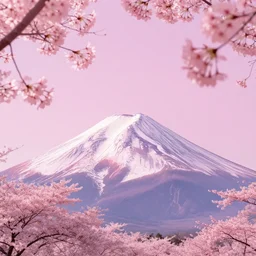 pink color mount fuji, abstract wallpaper, hyper realistic, octane render, cherry blossoms, unreal, 8 k, 4 k, bright colors