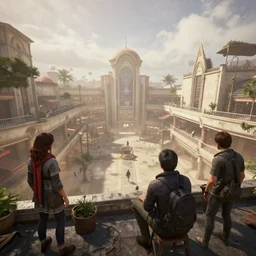 windswept vista overlooking a 1 9 8 0's mall. jasmin habezai - fekri, anton fadeev, tony zhou shuo, greg rutkowski, unreal engine 5