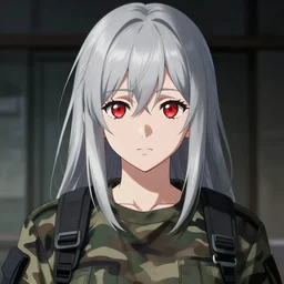 silver hair girl ruby eyes, multicam camo, cinematic portrait, ilustration by Takehiko Inoue