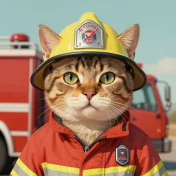 symmetrical!! portrait of cat as a fire fighter. close up. soft lighting, retro 8 0 s, realistic illustration, art by peter elson
