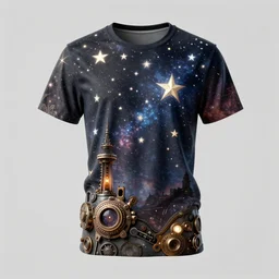 costume design, a fantasy steampunk tshirt made of stars, hyper realistic, render by maya and octane