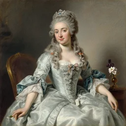 a rococo and neoclassical portrait of a beautiful french princess sitting down with a flower in her hand made in 1 7 7 2 by joseph ducreux, pastel on parchment, 1 7 7 0 s, highly detailed