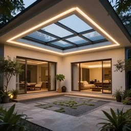skylight with led strip lighting surround, realistic, wide shot, octane render, house and home, home and garden, hyper realistic, high quality, highly detailed, hd, beautiful, cinematic, 8 k, unreal engine,