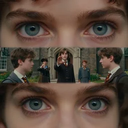 sharp, highly detailed, 7 0 mm film from a 2 0 1 9 sci fi color movie, set in 1 8 5 0 in an alternate universe, mid distant shot of three students practicing magic, outside the'school of magic ', 1 8 5 0 s era clothing, cinematic lighting, in focus, detailed eyes, 3 5 mm macro lens, live action, award winning lighting, award winning photography