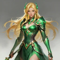 A blonde emerald warrior, HD, illustration, epic, fantasy, intricate, elegant, amazing detail, digital painting, artstation, concept art, smooth, sharp focus, illustration, art by Turine Tran