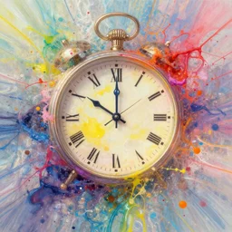 time moving to the future glorifying the past, maximalist splatter paint, dreamy