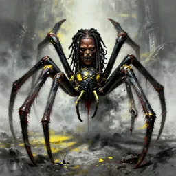 wiz khalifa as a grotesque spider monster, bloodborne, black and yellow, fantasy art