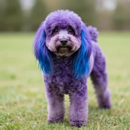 purple dog with long blue hair