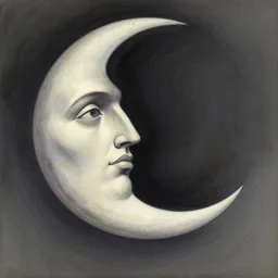 a drawing of a crescent moon with a face, an airbrush painting by rene magritte, shutterstock, massurrealism, airbrush art, logo, grotesque