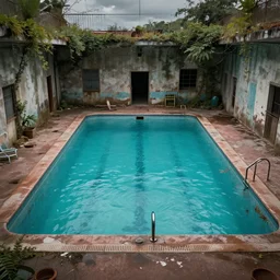 abandoned swimming pool by anne de vries, incentro, highly detailed, cinematic wallpaper by stanley artgerm lau