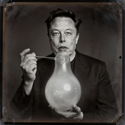 elon musk as a ghost photography with bulbous ectoplasm, daguerreotype
