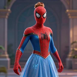 spiderman dressed as a disney princess , octane render, marvel , volumetric lightening , trending on artstation , trending on cgsociety