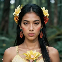 beautiful portrait, taino, sharp focus, ffxiv, neo classic, bloom, movie still, symmetrical!, attractive, makeup, sephora, loreal, art by karol bak, artstation, art by artgerm, studio light, maybelline, model, skin care, forest, vsco, bokeh