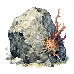 detailed rocky underwater biological life angular stylized watercolor ink technical illustration