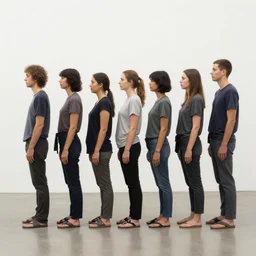 positivism by noah bradley. a beautiful conceptual art of a group of people standing in a line. they are all facing the same direction & appear to be waiting for something.