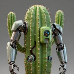 close - up shot. 3 d hard surface design, octane rendered, robotic bionic technical, robotic cactus design, hardops, bionic arms and eyes, artstation trending, wow, 8 k, intricate, highly detailed, digital painting, artstation, concept art, smooth, sharp focus, illustration, unreal engine 5, 8 k, art by moebius, artgerm and greg rutkowski, alphonse mucha