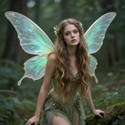 a photo of a homeless beautiful female magic fairy with wings