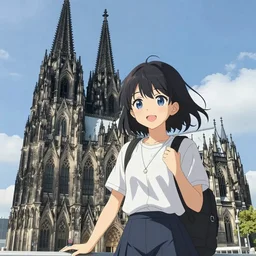 “anime girl in front of the koln cathedral in Germany, pixiv anime”