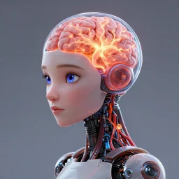 surreal portrait of an android with neurons firing inside her brain by disney concept artists, blunt borders, rule of thirds, vibrant colors, emotional