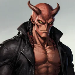 portrait hellboy from hellboy by yusuke murata and masakazu katsura, artstation, highly - detailed, cgsociety, pencil and ink, fighting pose, city in the background, dark colors, detailed face