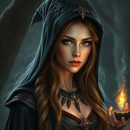fantasy portrait of alicia agneson as a sorceress, with great detail, photorealistic