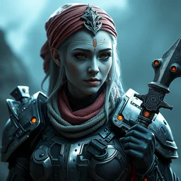 portrait anime android old woman hindu with a mjolnir powered assault armor, style artstation, style greg rutkowsk, octane render, unreal engine 6, epic game graphics, fantasy, ciberpunk, conceptual art, ray tracing