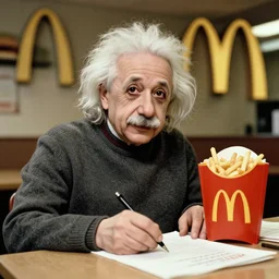 vintage photo of albert einstein working at mcdonalds, circa 1 6 0 0, award - winning shot
