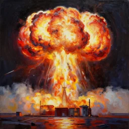 a nuclear explosion, oil painting, octane render by kusama yayoi